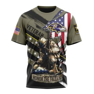 Personalized NFL Baltimore Ravens Honor Veterans Kneeling Soldier Unisex Tshirt TS3087
