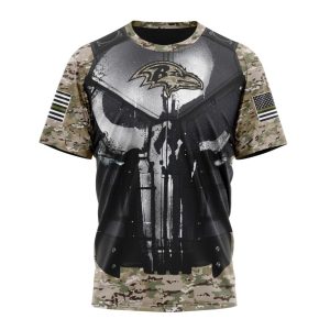 Personalized NFL Baltimore Ravens Punisher Skull Camo Veteran Kits Unisex Tshirt TS3088