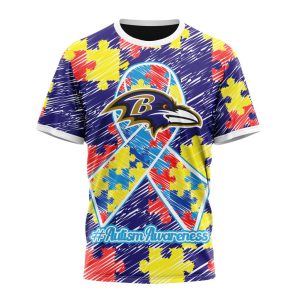 Personalized NFL Baltimore Ravens Puzzle Autism Awareness Unisex Tshirt TS3089