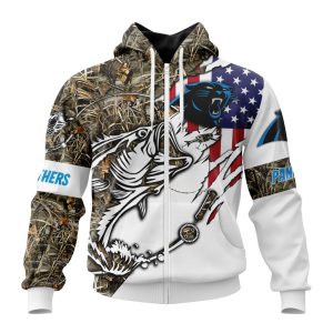 Personalized NFL Carolina Panthers Fishing With Flag Of The United States Unisex Zip Hoodie TZH0576
