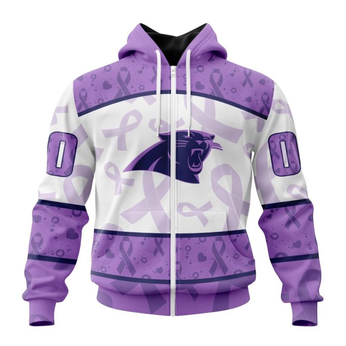 Personalized NFL Carolina Panthers Special Lavender Fights Cancer Unisex Zip Hoodie TZH0585