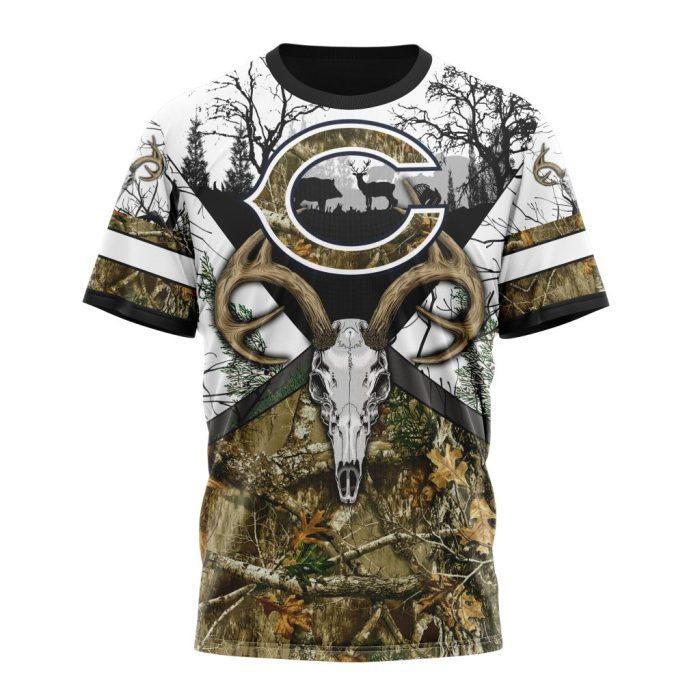 Personalized NFL Chicago Bears With Deer Skull And Forest Pattern For Go Hunting Unisex Tshirt TS3160