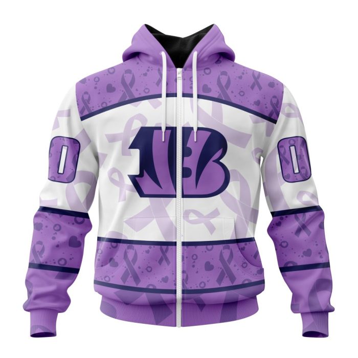 Personalized NFL Cincinnati Bengals Special Lavender Fights Cancer Unisex Zip Hoodie TZH0625