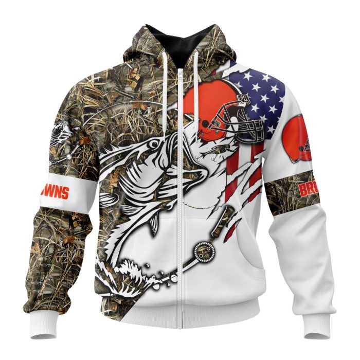Personalized NFL Cleveland Browns Fishing With Flag Of The United States Unisex Zip Hoodie TZH0636