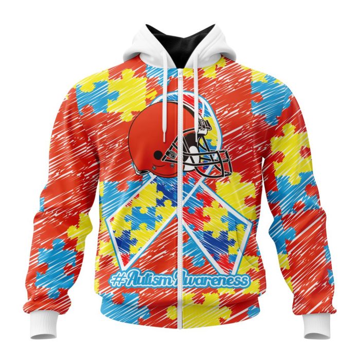 Personalized NFL Cleveland Browns Puzzle Autism Awareness Unisex Zip Hoodie TZH0641
