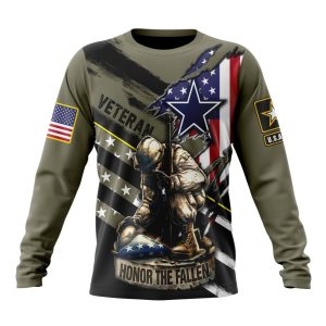 Personalized NFL Dallas Cowboys Honor Veterans Kneeling Soldier Unisex Sweatshirt SWS489