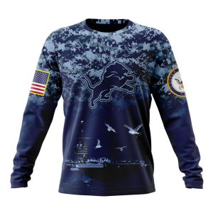 Personalized NFL Detroit Lions Honor US Navy Veterans Unisex Sweatshirt SWS529