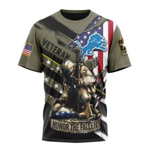 Personalized NFL Detroit Lions Honor Veterans Kneeling Soldier Unisex Tshirt TS3247