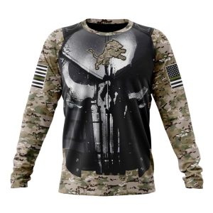 Personalized NFL Detroit Lions Punisher Skull Camo Veteran Kits Unisex Sweatshirt SWS531
