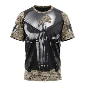 Personalized NFL Detroit Lions Punisher Skull Camo Veteran Kits Unisex Tshirt TS3248