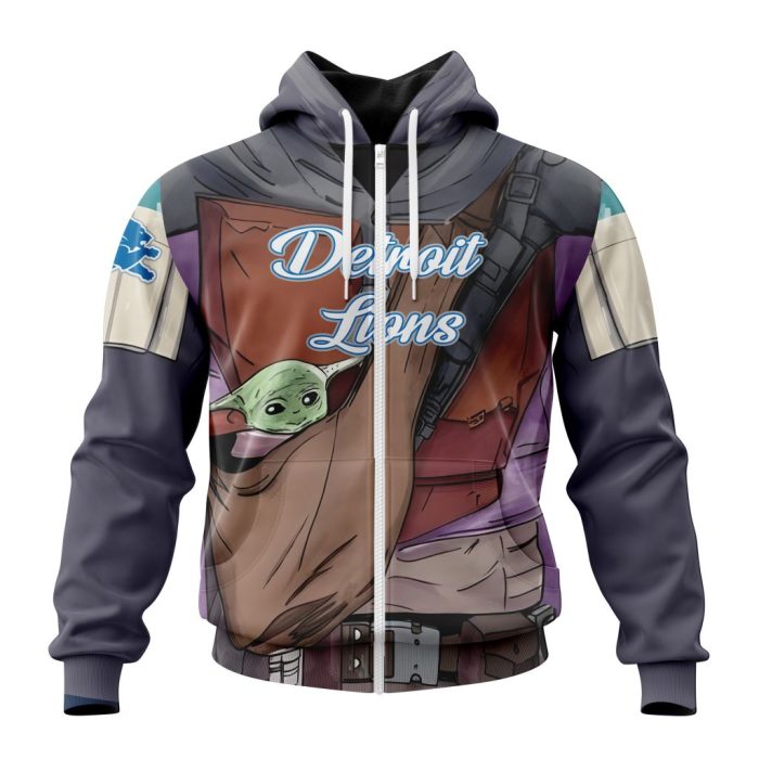 Personalized NFL Detroit Lions Specialized Mandalorian And Baby Yoda Unisex Zip Hoodie TZH0709