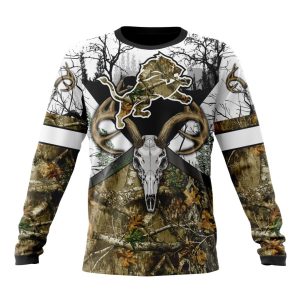 Personalized NFL Detroit Lions With Deer Skull And Forest Pattern For Go Hunting Unisex Sweatshirt SWS542
