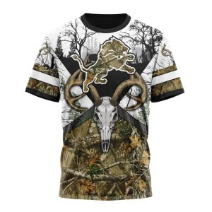 Personalized NFL Detroit Lions With Deer Skull And Forest Pattern For Go Hunting Unisex Tshirt TS3259