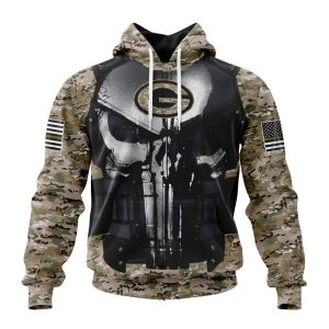 Personalized NFL Green Bay Packers Punisher Skull Camo Veteran Kits Unisex Hoodie TH1413