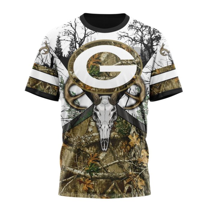 Personalized NFL Green Bay Packers With Deer Skull And Forest Pattern For Go Hunting Unisex Tshirt TS3279
