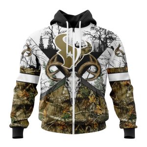 Personalized NFL Houston Texans With Deer Skull And Forest Pattern For Go Hunting Unisex Zip Hoodie TZH0751