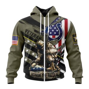 Personalized NFL Indianapolis Colts Honor Veterans Kneeling Soldier Unisex Zip Hoodie TZH0758