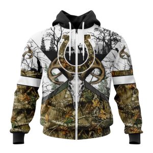 Personalized NFL Indianapolis Colts With Deer Skull And Forest Pattern For Go Hunting Unisex Zip Hoodie TZH0771