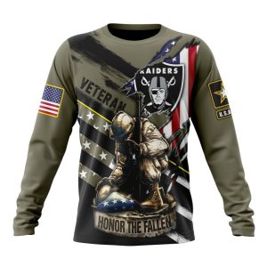 Personalized NFL Las Vegas Raiders Honor Veterans Kneeling Soldier Unisex Sweatshirt SWS648