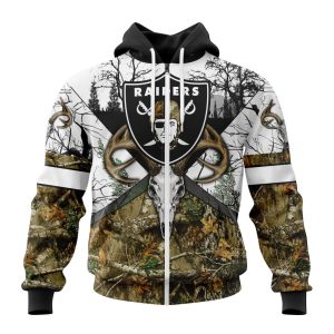 Personalized NFL Las Vegas Raiders With Deer Skull And Forest Pattern For Go Hunting Unisex Zip Hoodie TZH0830