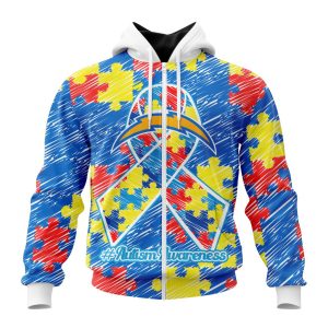 Personalized NFL Los Angeles Chargers Puzzle Autism Awareness Unisex Zip Hoodie TZH0839