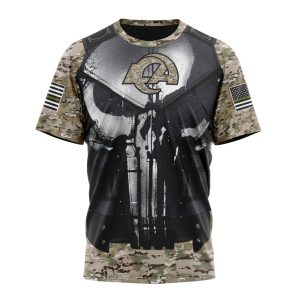 Personalized NFL Los Angeles Rams Punisher Skull Camo Veteran Kits Unisex Tshirt TS3406