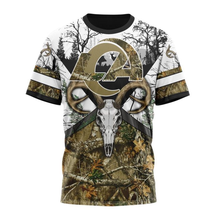 Personalized NFL Los Angeles Rams With Deer Skull And Forest Pattern For Go Hunting Unisex Tshirt TS3418