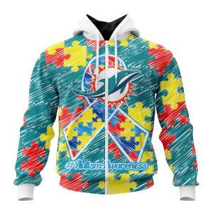Personalized NFL Miami Dolphins Puzzle Autism Awareness Unisex Zip Hoodie TZH0879