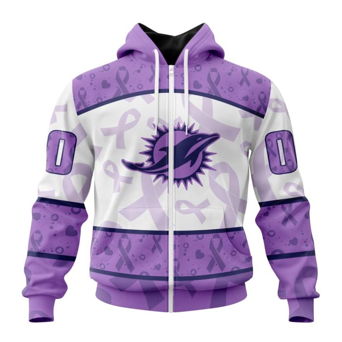 Personalized NFL Miami Dolphins Special Lavender Fights Cancer Unisex Zip Hoodie TZH0883