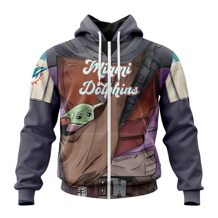 Personalized NFL Miami Dolphins Specialized Mandalorian And Baby Yoda Unisex Zip Hoodie TZH0888