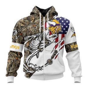 Personalized NFL Minnesota Vikings Fishing With Flag Of The United States Unisex Zip Hoodie TZH0894