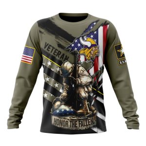 Personalized NFL Minnesota Vikings Honor Veterans Kneeling Soldier Unisex Sweatshirt SWS728