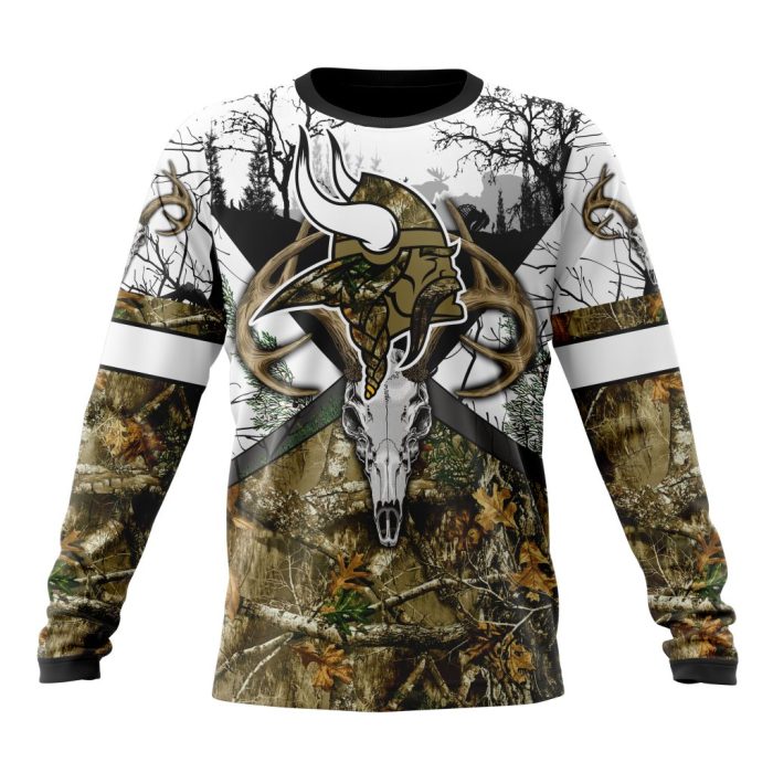 Personalized NFL Minnesota Vikings With Deer Skull And Forest Pattern For Go Hunting Unisex Sweatshirt SWS741