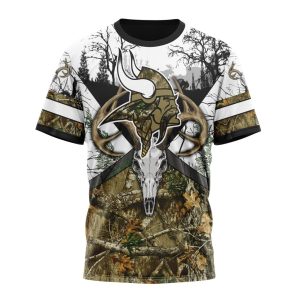 Personalized NFL Minnesota Vikings With Deer Skull And Forest Pattern For Go Hunting Unisex Tshirt TS3458
