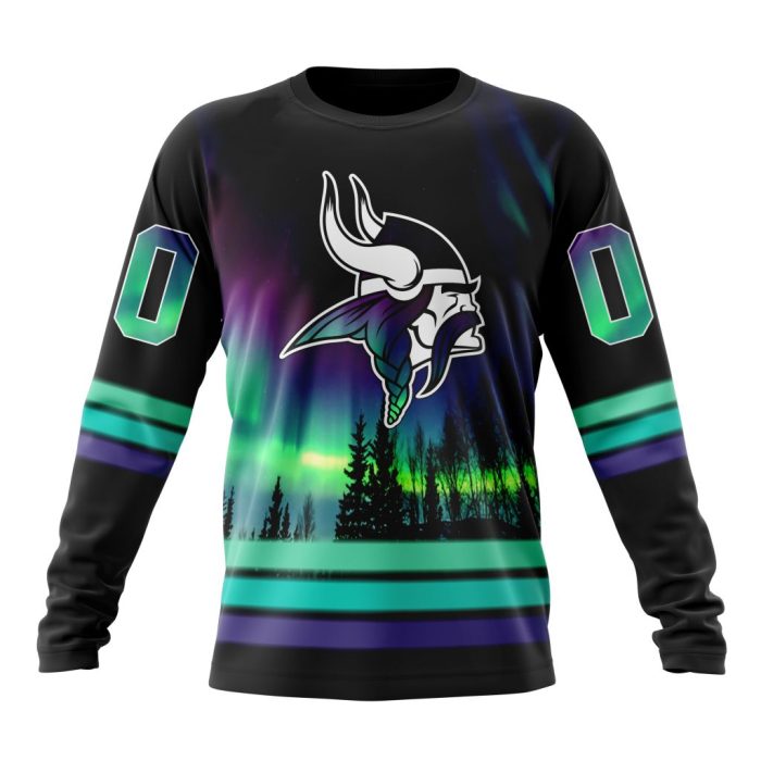 Personalized NFL Minnesota Vikings With Northern Lights Unisex Sweatshirt SWS742