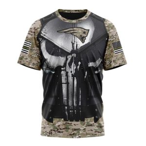 Personalized NFL New England Patriots Punisher Skull Camo Veteran Kits Unisex Tshirt TS3467