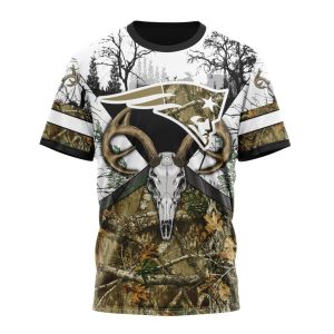 Personalized NFL New England Patriots With Deer Skull And Forest Pattern For Go Hunting Unisex Tshirt TS3479