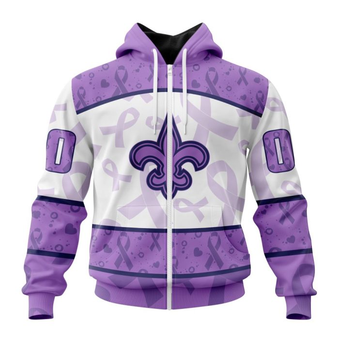 Personalized NFL New Orleans Saints Special Lavender Fights Cancer Unisex Zip Hoodie TZH0944