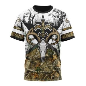 Personalized NFL New Orleans Saints With Deer Skull And Forest Pattern For Go Hunting Unisex Tshirt TS3499