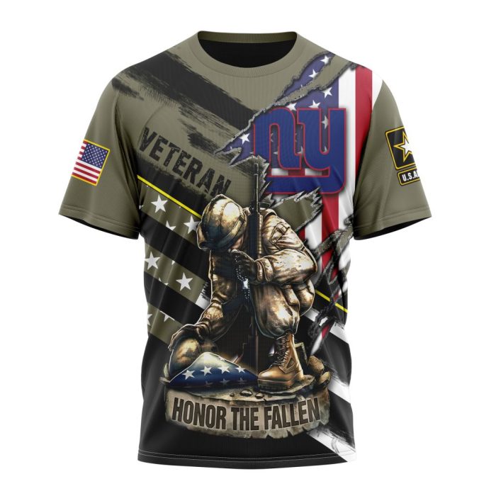 Personalized NFL New York Giants Honor Veterans Kneeling Soldier Unisex Tshirt TS3506