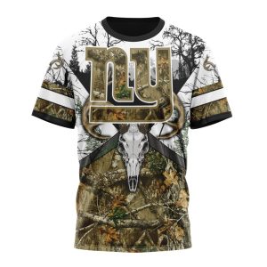 Personalized NFL New York Giants With Deer Skull And Forest Pattern For Go Hunting Unisex Tshirt TS3519