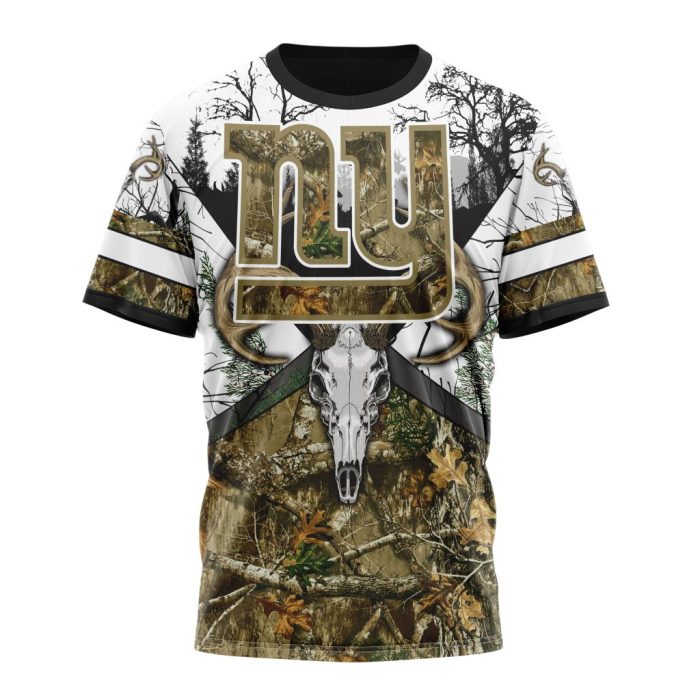 Personalized NFL New York Giants With Deer Skull And Forest Pattern For Go Hunting Unisex Tshirt TS3519