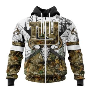 Personalized NFL New York Giants With Deer Skull And Forest Pattern For Go Hunting Unisex Zip Hoodie TZH0971