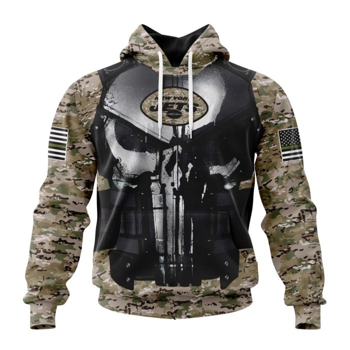 Personalized NFL New York Jets Punisher Skull Camo Veteran Kits Unisex Hoodie TH1673