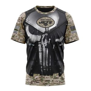 Personalized NFL New York Jets Punisher Skull Camo Veteran Kits Unisex Tshirt TS3527