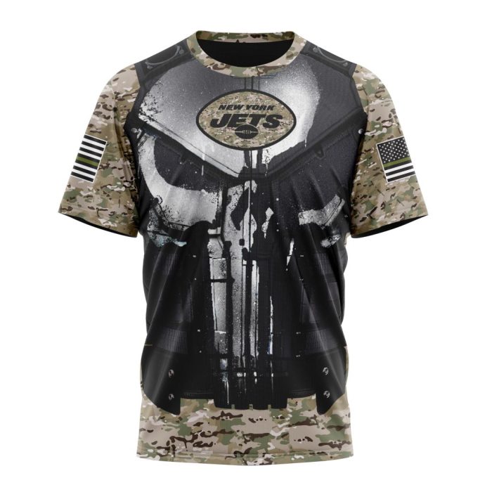 Personalized NFL New York Jets Punisher Skull Camo Veteran Kits Unisex Tshirt TS3527