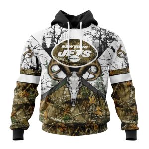 Personalized NFL New York Jets With Deer Skull And Forest Pattern For Go Hunting Unisex Hoodie TH1685