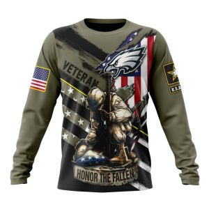 Personalized NFL Philadelphia Eagles Honor Veterans Kneeling Soldier Unisex Sweatshirt SWS829