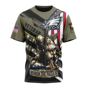 Personalized NFL Philadelphia Eagles Honor Veterans Kneeling Soldier Unisex Tshirt TS3546