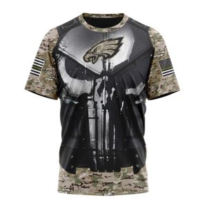 Personalized NFL Philadelphia Eagles Punisher Skull Camo Veteran Kits Unisex Tshirt TS3547